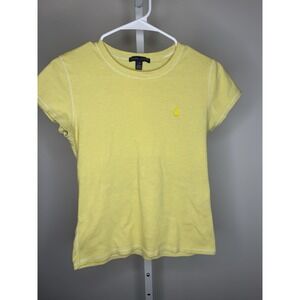 Ralph Lauren Women's Yellow and White Stripe T-shirt Size Large Short Sleeve